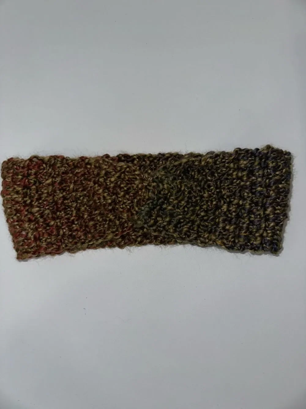 Hand Crochet Camo Green Purple Burgundy Twist Front Headband